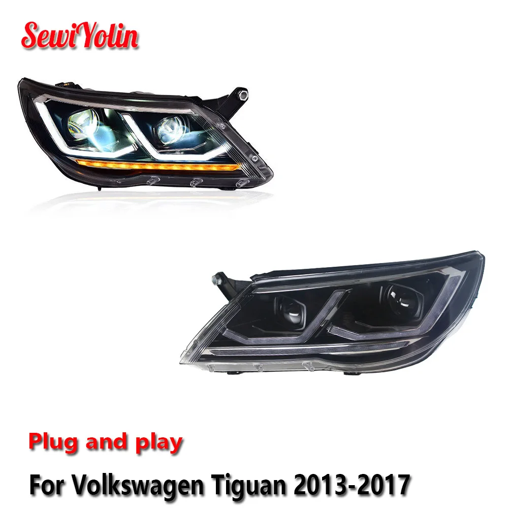 Car LED Headlight Light Assemblies For Volkswagen Tiguan 2013-2017 Auto Fog DRL Brake Turn Signal Lamp Plug and Play