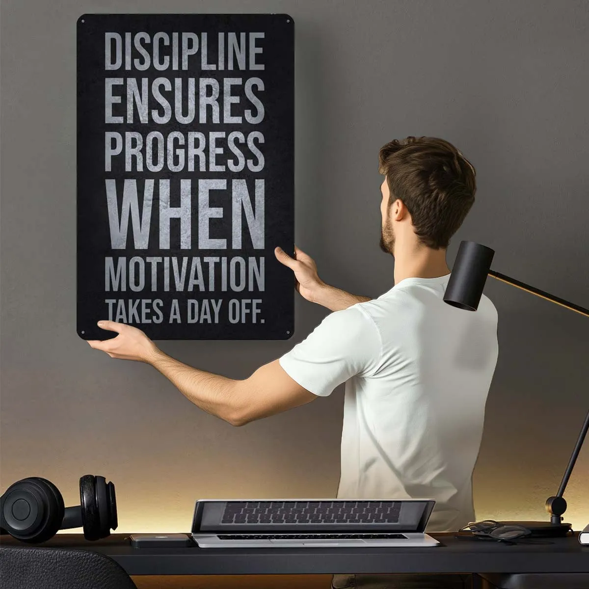 Discipline Vs Motivaiton Inspirational Quotes Metal Poster Man Cave Metal Tin Signs for Wall Art Decoration Vintage Room Decor