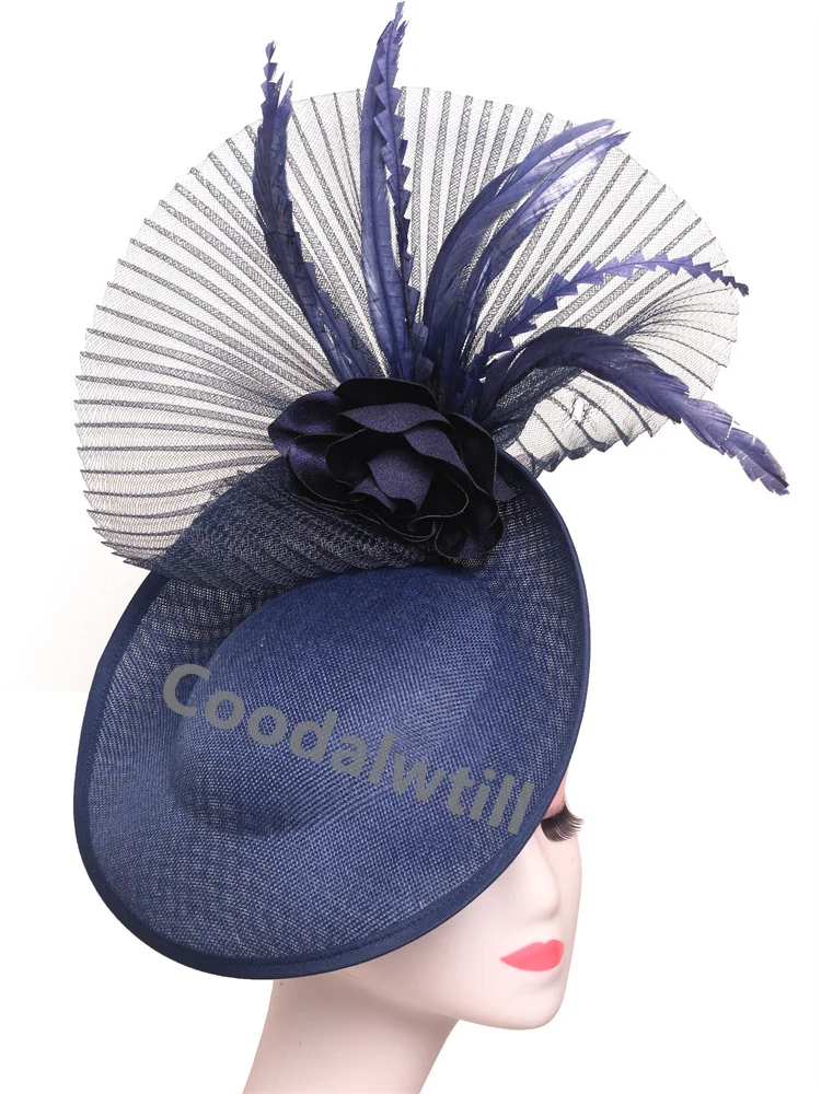 

Bride Mesh Wedding Fascinator Hat Church Women Hair Accessories Bride Wedding Mesh Navy Headpiece Derby Party Ladies Millinery