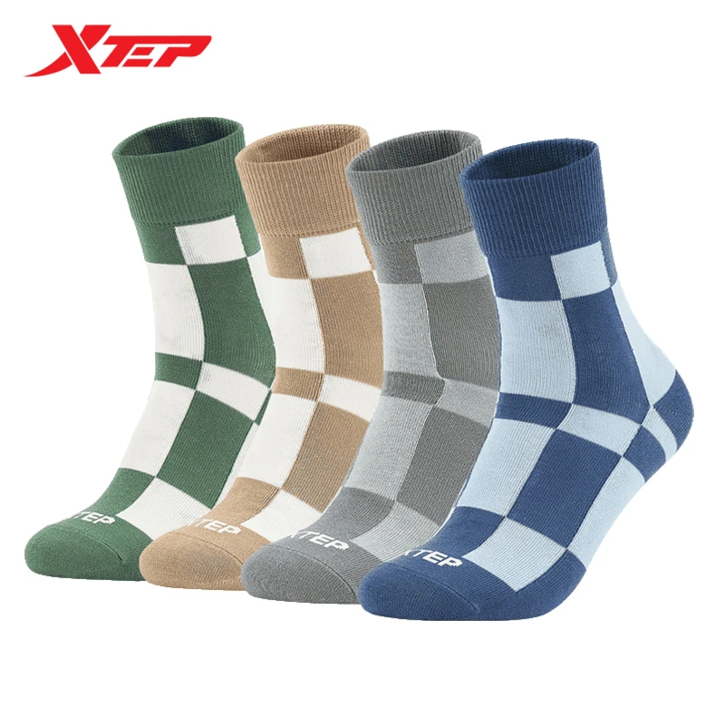 Xtep Sports Socks Men Women Breathable Basketball Soccer Long Socks Outdoor Running Trekking Stockings (2 Pairs) 877337560043