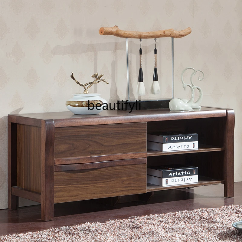 Modern Chinese Style Solid Wood Frame Large Return Desk Floor Cabinet Small Apartment Study Storage File Cabinet Low Cabinet