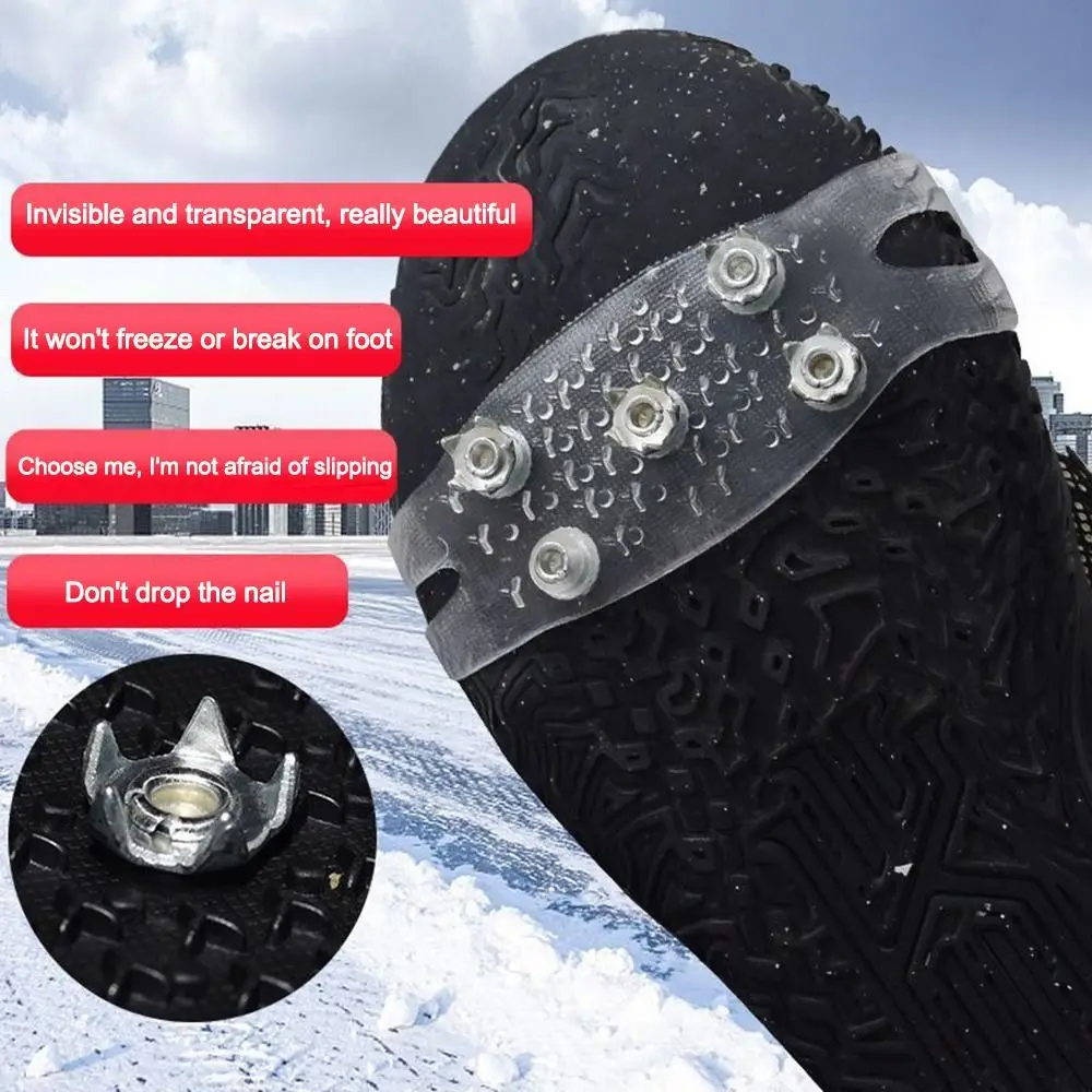 1Pair 5-Stud Anti-Skid Shoe Covers Universal Non-Slip Silicone Grips Crampons Spikes Walking Hiking Accessories Wear-resistant