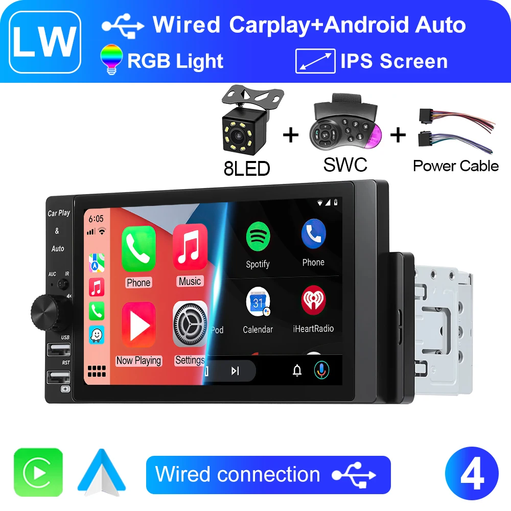 XIMA Universele 1Din HD IPS Scherm Draadloze CarPlay Android Auto Radio Stereo FM MP5 Auto Multimedia speler USB BT Autoradio