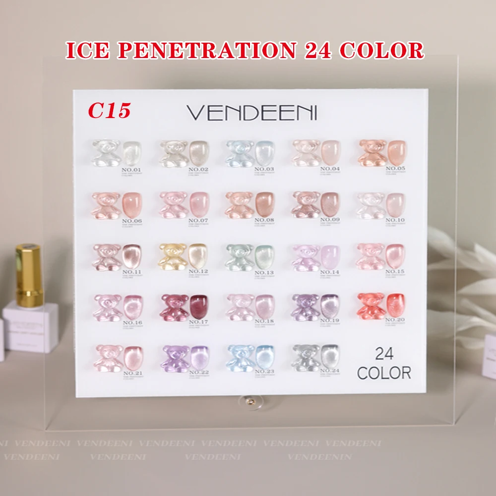 Vendeeni 24 Kleuren/Set Transparante Jelly Naakt Gel Nagellak UV LED Glitter Cat Eye Magnetische Nagellak Met kleurenkaart