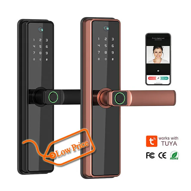 

001 New Design Tuya Wifi Electronic Intelligent Door Lock Fingerprint Code Password Smart Door Lock With Camera