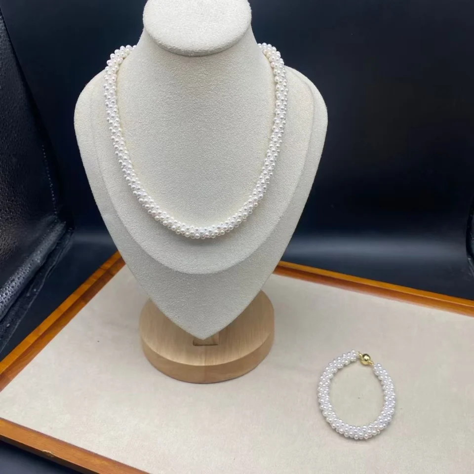 

2 шт./компл., модные комплекты ювелирных изделий из настоящего белого пресноводного жемчуга, ожерелье + браслет из натурального жемчуга, женские ювелирные изделия на годовщину свадьбы