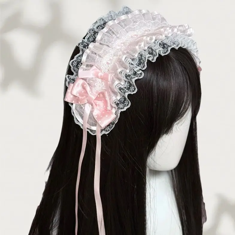 Women's Hair Band Lolita Headband Sweet Bow Lace Lolita Accessory Japanese LO Girl Maid Versatile Kawaii Headwear