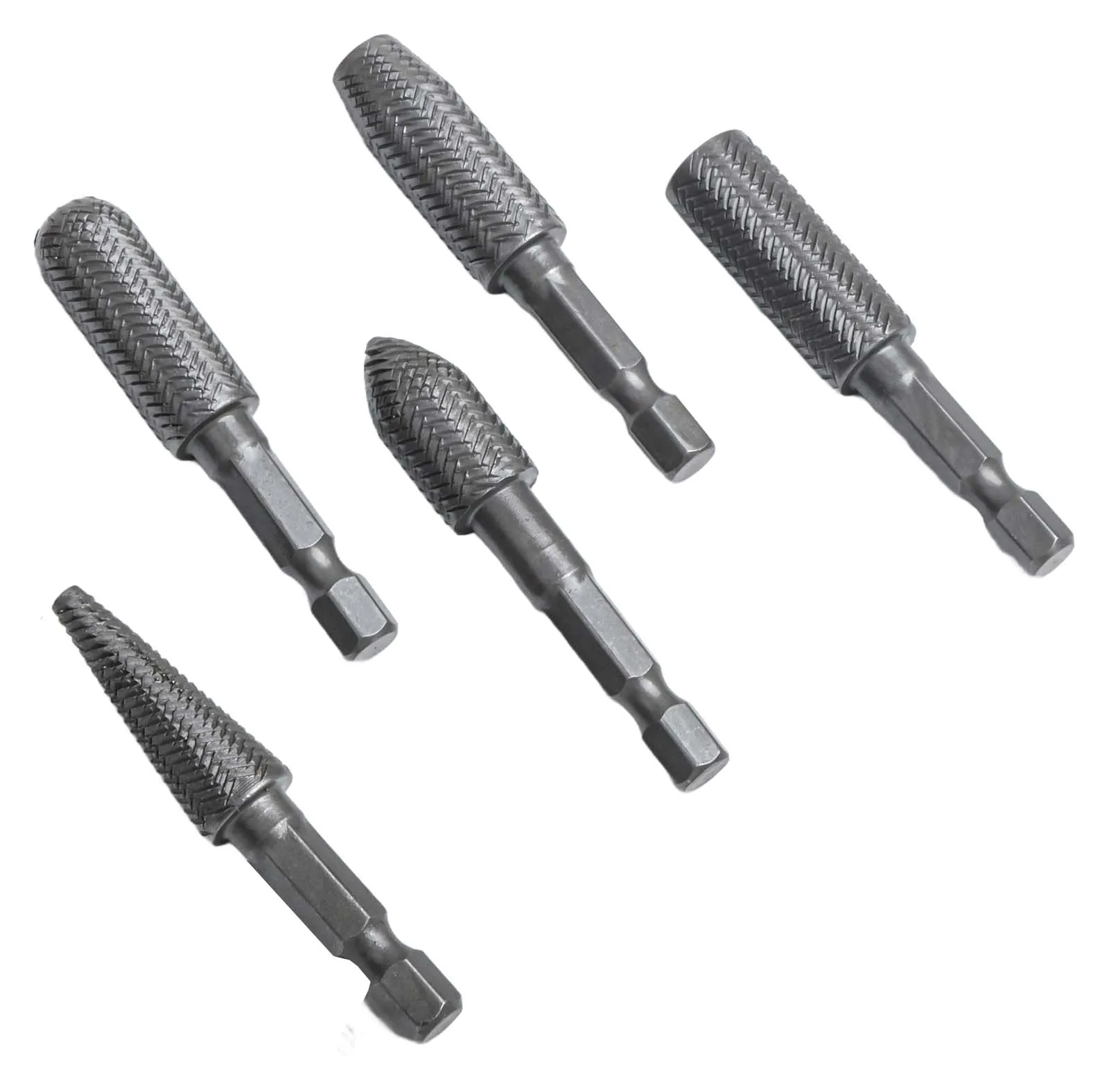 5 Pz Rotary Rasp 1/4 pollici Codolo Esagonale Rotary File In Acciaio Punte da trapano Bava Rettifica Scanalato Levigatura Incisione Rettifica Strumenti
