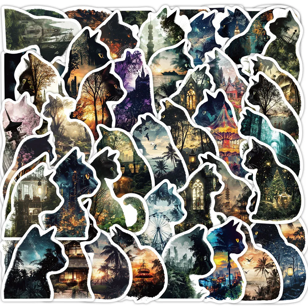 

50PCS Cartoon Cat Printed Graffiti Stickers Guitar Notebook Luggage Phone Tablet DIY Waterproof Stickers