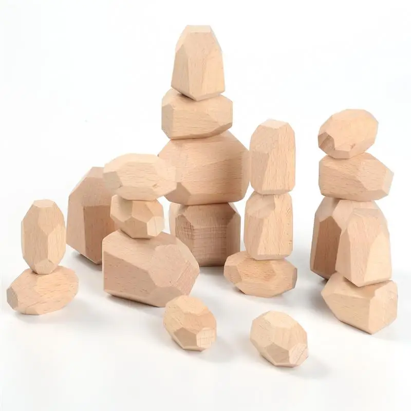 20Pcs Wooden Balancing Stones Wooden Stacking Rocks Irregular Wooden Building Rocks Preschool Educational Toys Building Blocks