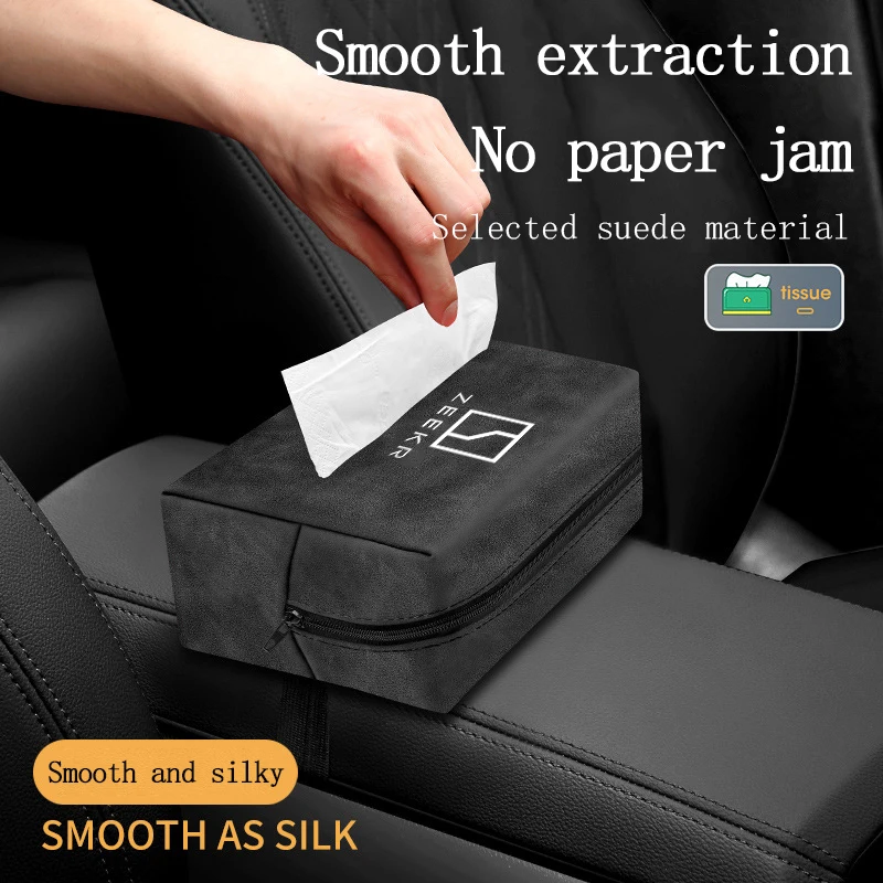 2024 for Zeekr 001 009 Zeekr X Car Suede Tissue Bag Protector Cover Seat Back Tissue Box Car Paper Holder Bags Accessories