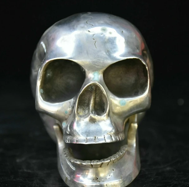 Rare Old China Silver Human Skeleton Skull Head Statue Sculpture