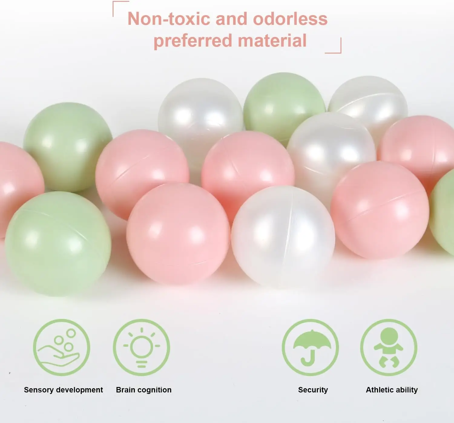 100 pçs macaron bola pit bolas de plástico para bola pit piscina cercadinho festas de aniversário, branco pérola + pó pérola + verde pérola