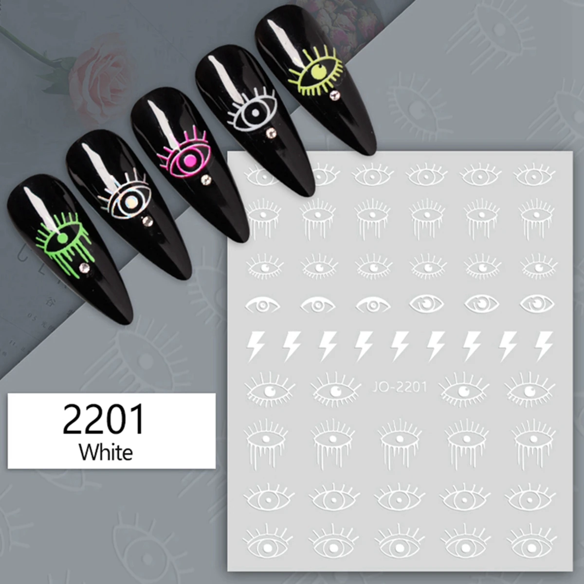 Eye Pattern Stickers For Nails INS 12 Colors Lightning Style Design Nail Art Decoration Decals