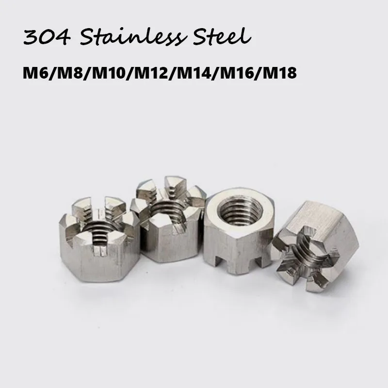 304 Stainless Steel Hexagon Slot Nut Hexagon Type 1 Nut Thin Locking Nut M8 M10 M12 M14 M16 M18