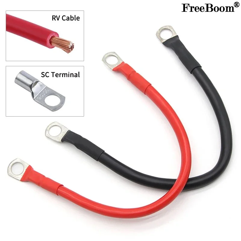 AWG 8/6/4/2 Battery Inverter Connection Cable Set with M8 SC Terminals 10/16/25/35mm2 UPS Wire Red Copper Core Tin-plated Lug