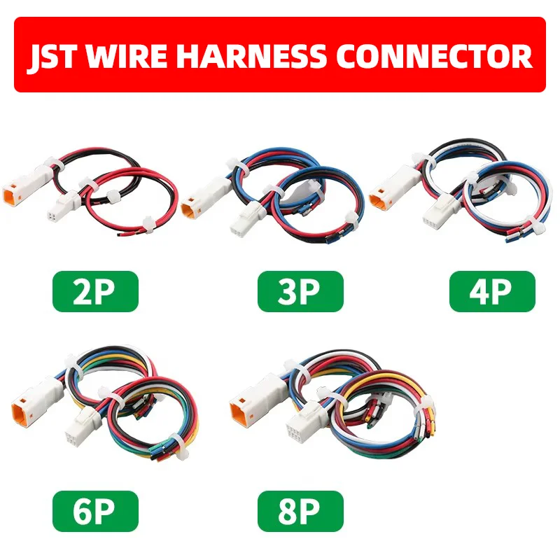 

5/20/100sets Waterproof Jst Connector 2p/3p/4p/6p/8p Connector Plug Socket With 20awg/0.5m ²/15cm Wire Harness 02t/02r/03t/03r