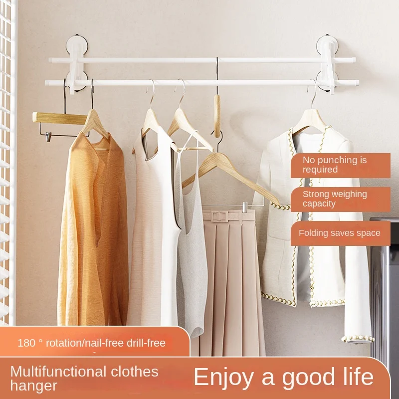 

Powerful Double Suction Wall Hangers with Horizontal Bar Multi-functional Household Drying Hangers Portable Folding