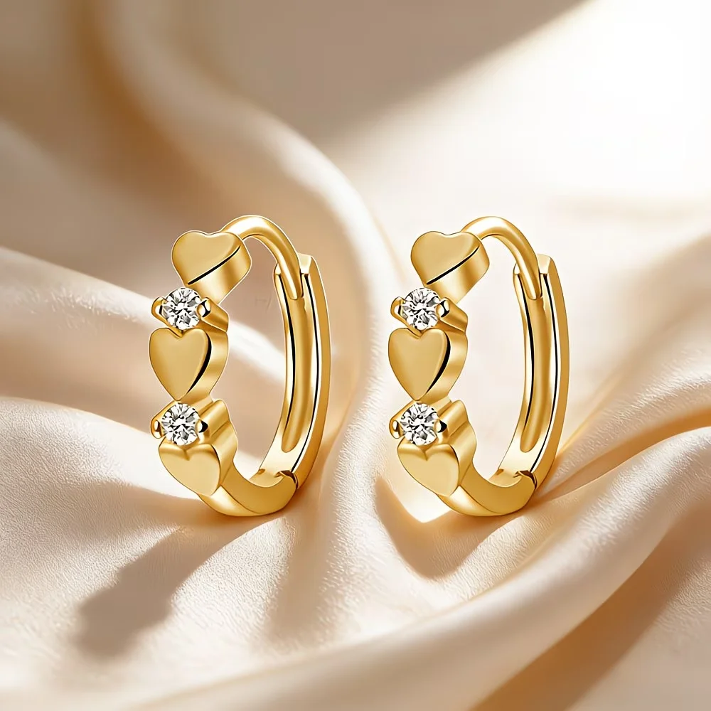1 Pair Dainty Heart Huggie Hoop Earrings 316 Stainless Steel 18K Gold Plated CZ Non Tarnish Party Vacation Jewelry for Women