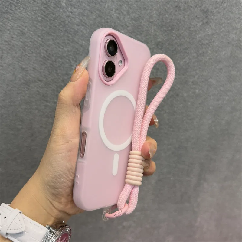 17 ProMax para Magsafe Jelly Candy Color contraste cordón funda para iPhone 17 Air 16 15 14 13 Pro Max Plus 11 12 funda con correa para muñeca