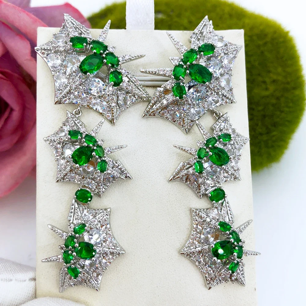 

Missvikki Green CZ Long Pendant Earrings For Women Full Micro CZ Cubic Zircon Famous Luxury Charm Dubai Wedding Bohemia Earrings