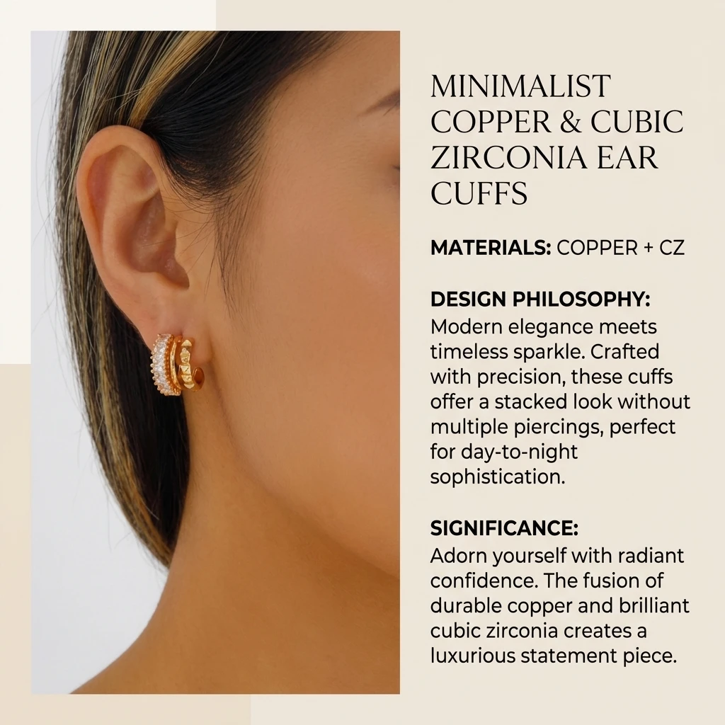 Breite C-förmige Ohrstecker für Damen aus Messing mit Zirkonia, mehrlagig, strukturiert, massiv, für den Alltag, elegant, luxuriöser Schmuck – Detail 1