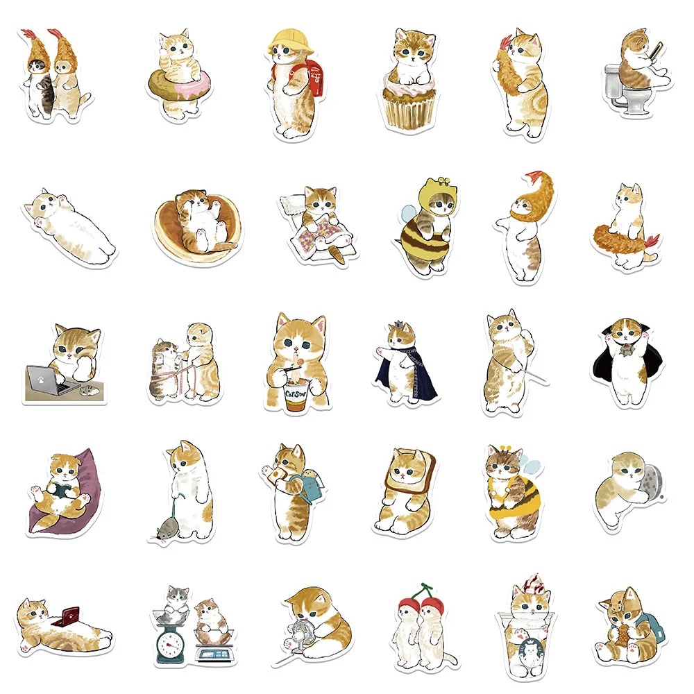 10/30/50PCS Cartoon Fresh Orange Cat Animal Personality Creative Sticker Desk GuitarRefrigerator Car Waterproof StickerWholesale