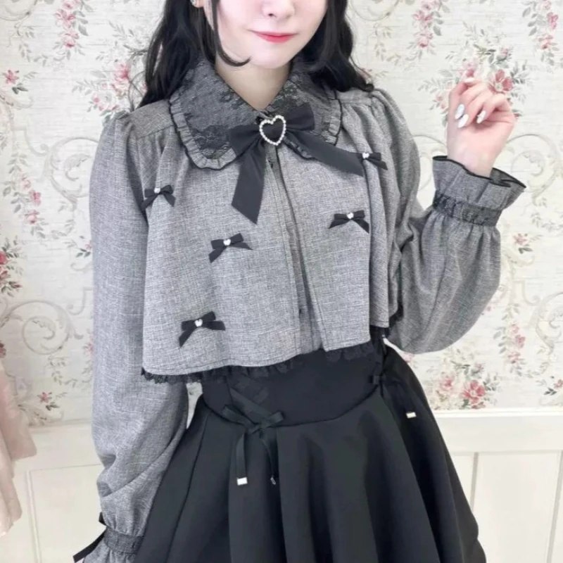 

Новый японский милый милый комплект в стиле Лолиты, женская короткая накидка, шаль, рубашка + юбка, Harajuku Y2k, элегантная шикарная корейская популярная одежда