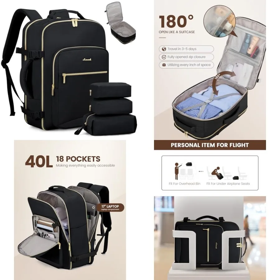 

Travel Backpack for Women and Men 40L, Airline Approved Carry On Backpack Travel Essentials, TSA Carry on Luggage, Waterproof P