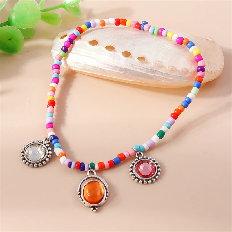 Böhmische handgefertigte Perlen-Fußkette für Frauen, runde Kristallanhänger, Fußkette, Armband für Mädchen, Urlaubs-Schmuckgeschenke – Detail 4