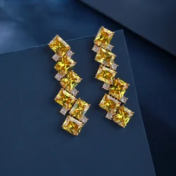 Rectangle Green,Pink, Yellow Cubic Zirconia Crystal Dangle Drop Long Earrings Women Luxury Jewelry Accessories CE12100