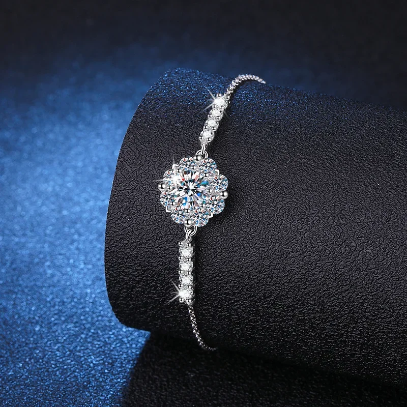 18K gold inlaid high-end temperament bracelet,sunflower adjustable moissanite D-color bracelet, 1 carat PT950 platinum bracelet