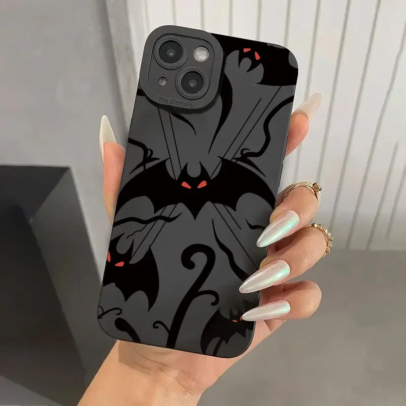 

With Bat Print Silicone Phone Case For iPhone 16 Pro Max 11 XS X XR 15 14 13 12 7 8 Plus SE 3 2022 Shockproof Candy Bumper Cover