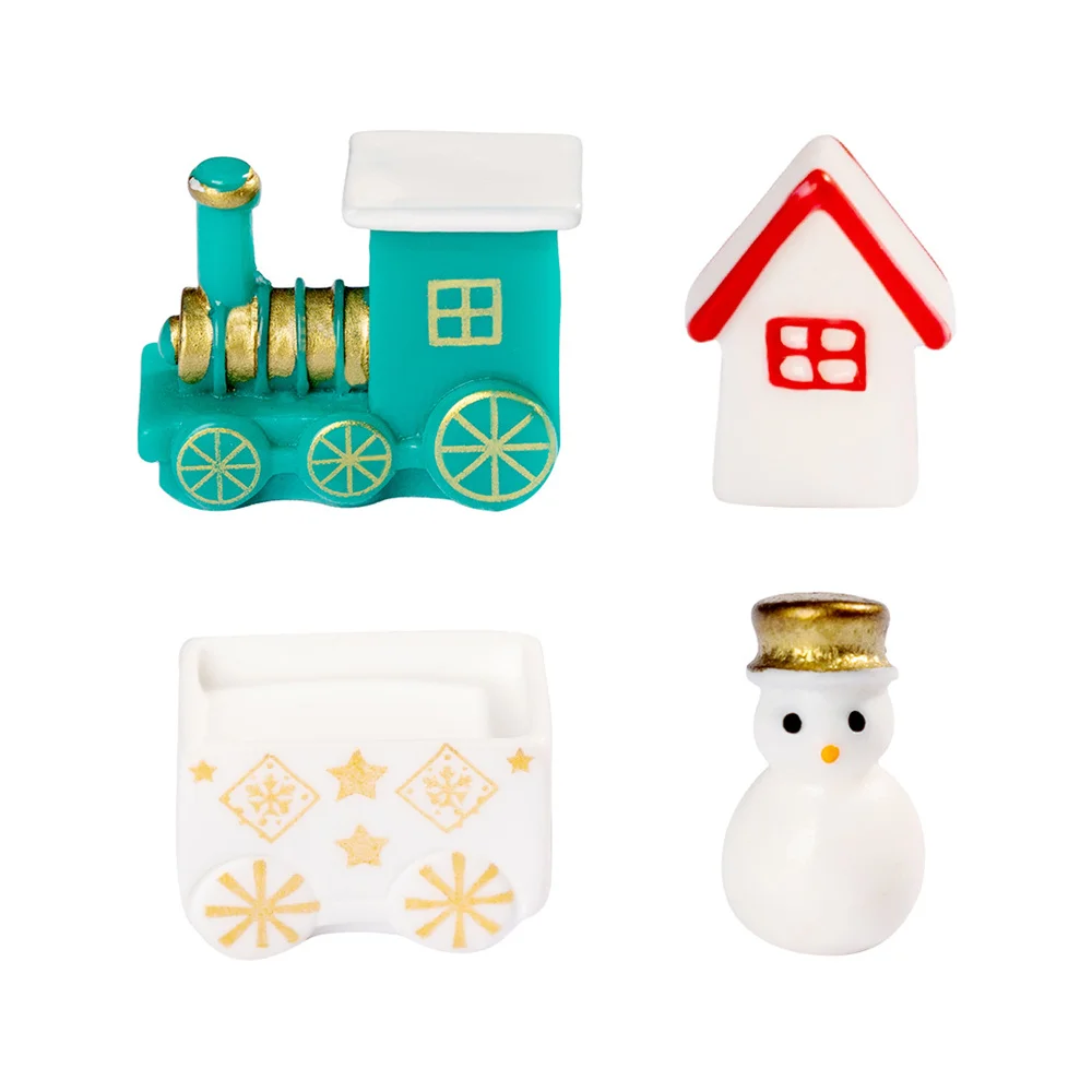 Christmas Snowman Ornament Artistic Miniature Train Set Micro Landscape Decoration Handcrafted Small Train Set For Gift Box