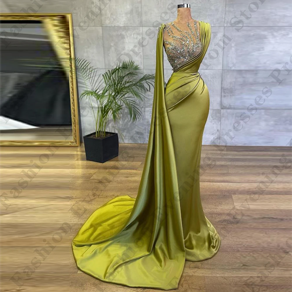 Sexy Gorgeous Satin Evening Party Evening Dresses For Women Fascinating Elegant Round Neck Long Sleeves Mopping New Prom Gowns