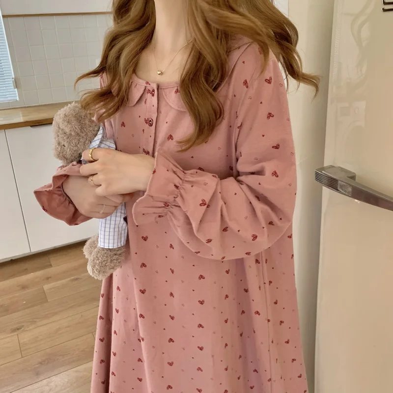 Cute nightgown Polished pajamas long sleeved pure cotton pajamas women's springd autumn 2024 home wear women's outerwear dress