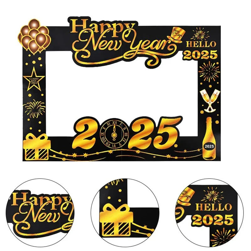 1pcs 2025 Happy New Year Paper Paper Photo Frame Paper Photo Booth Props Family Eve Party Decorations Photobooth