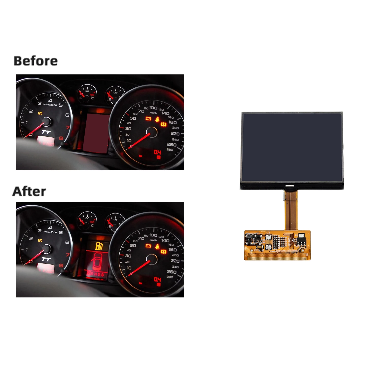 LCD Display for Audi TT Year 1998-2006 Dark Background Color Audi LCD Display Auto Dashboard Screen Pixel Repairing