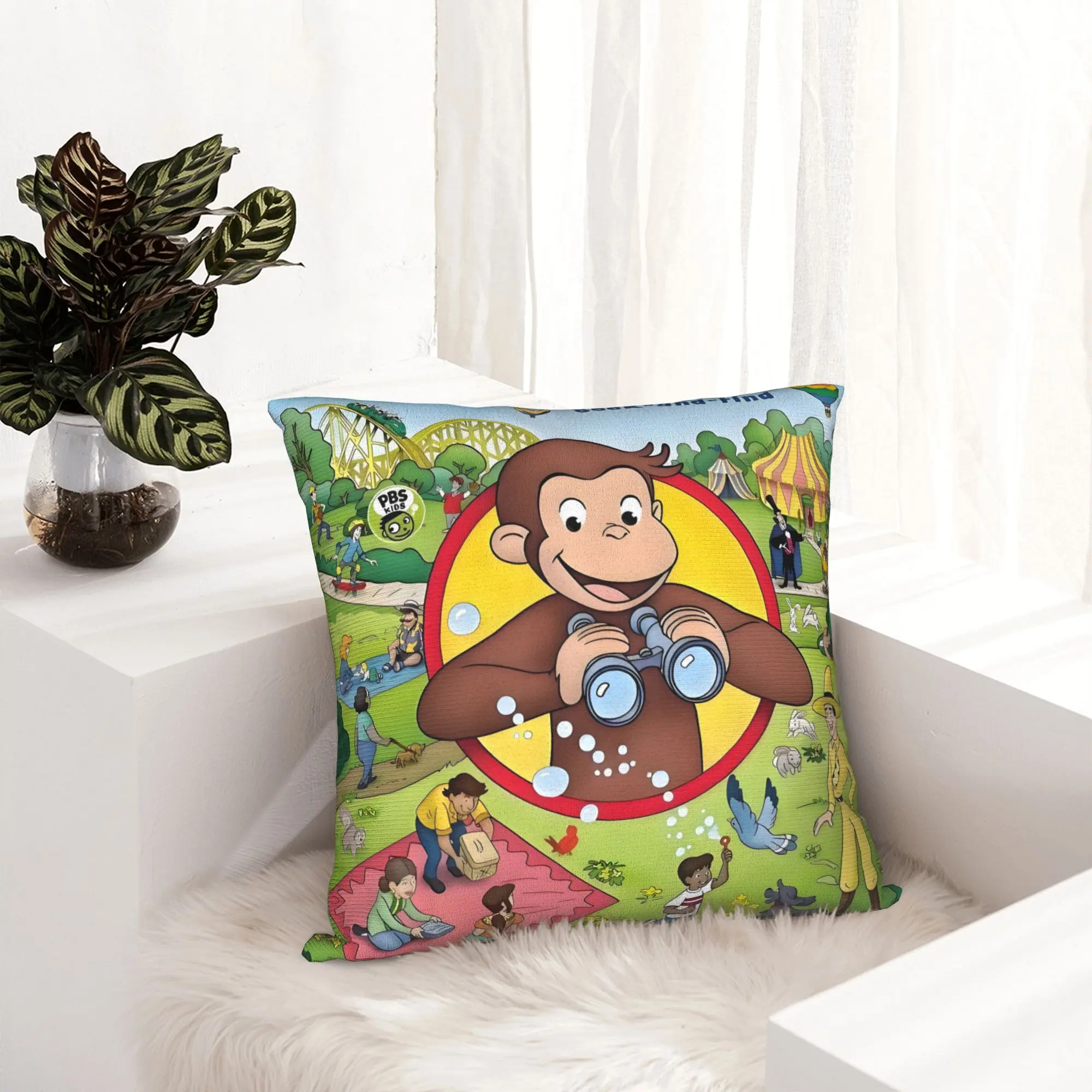 C-Curious G-Georges Cushion Cover Seek‑and‑Find Velvet Nordic Pillows for Car Sofa