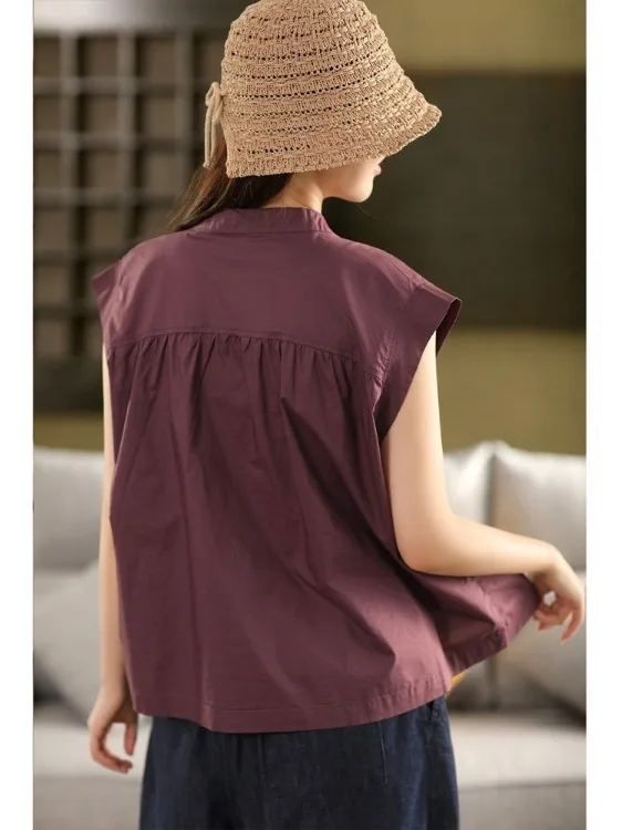 夏の新作レトロ通勤無地またはSveスタンドカラーTシャツゆったりフィットレディライクスリム薄手素材ノンストレッチ写真