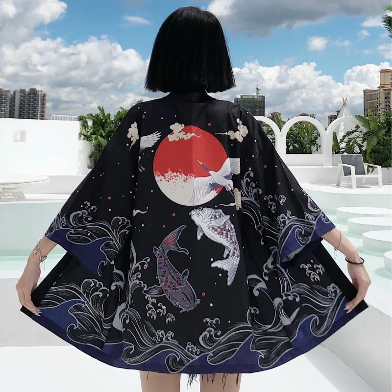 Summer Korean StyleINSNational Fashion Improved Kimono Artistic Style Carp Sun Protection Clothing Couple Wear Cardigan Thin Coa