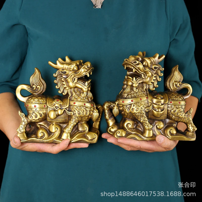 Copper Auspicious Cloud Ornament, Qilin Money Good Fortune, With Gourd And Gold Ingots, Home Entrance Craft G