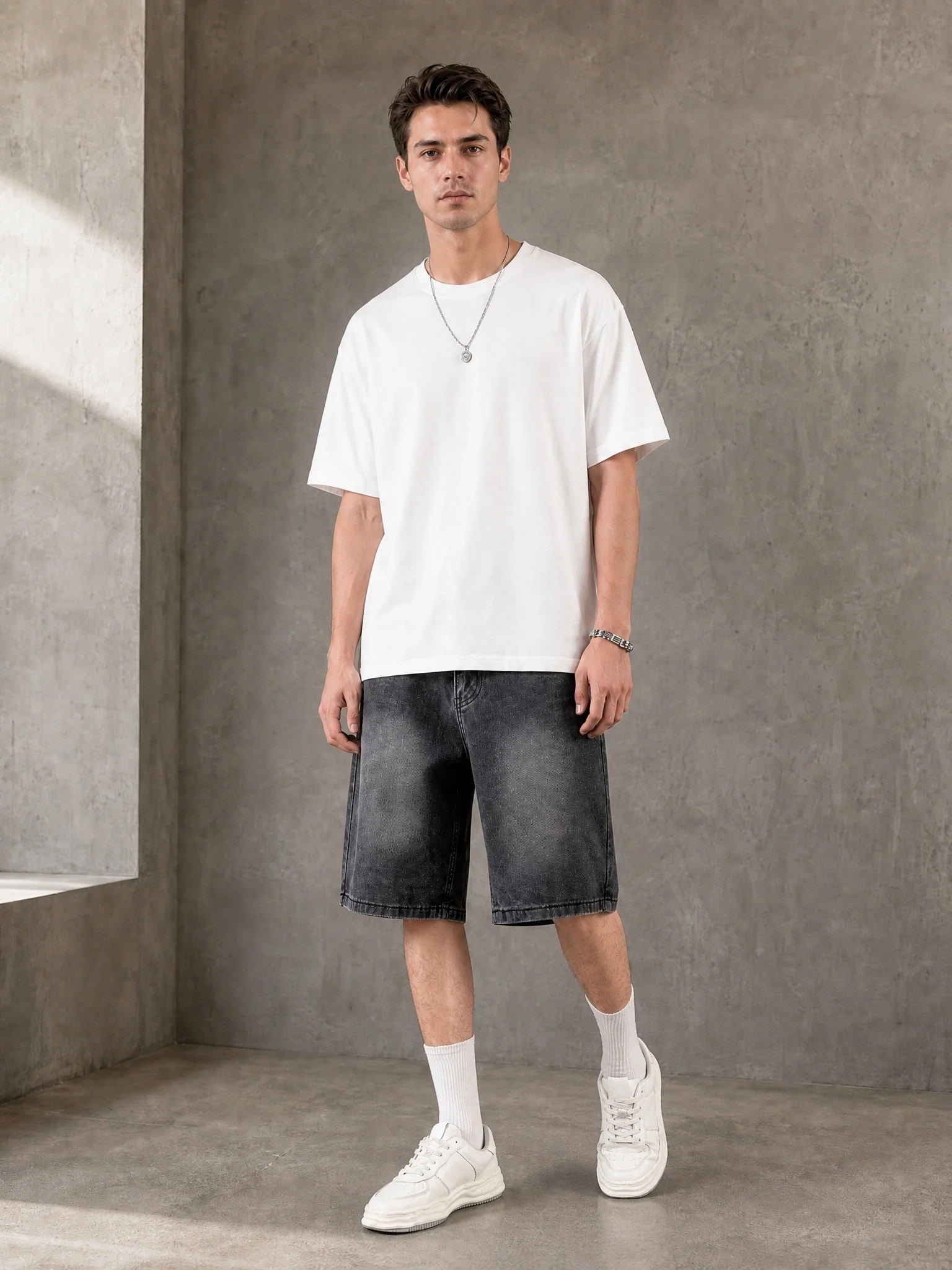 

Summer Thin Men's Non-Elastic Loose Five-Quarter Jeans