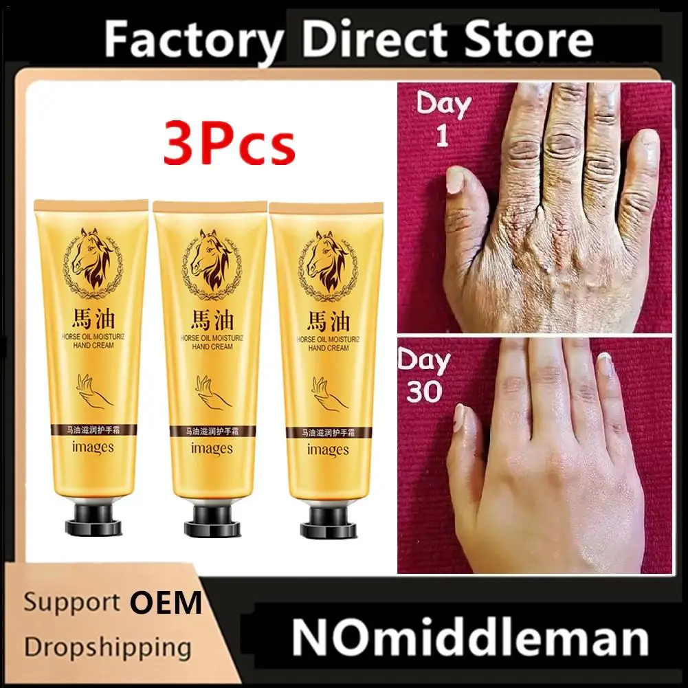 

3Pcs Horse Oil Moisturizing Hand Cream Horse Ointment Repair Soft Whitening Winter Anti-drying Nourishing Hand Care Lotion