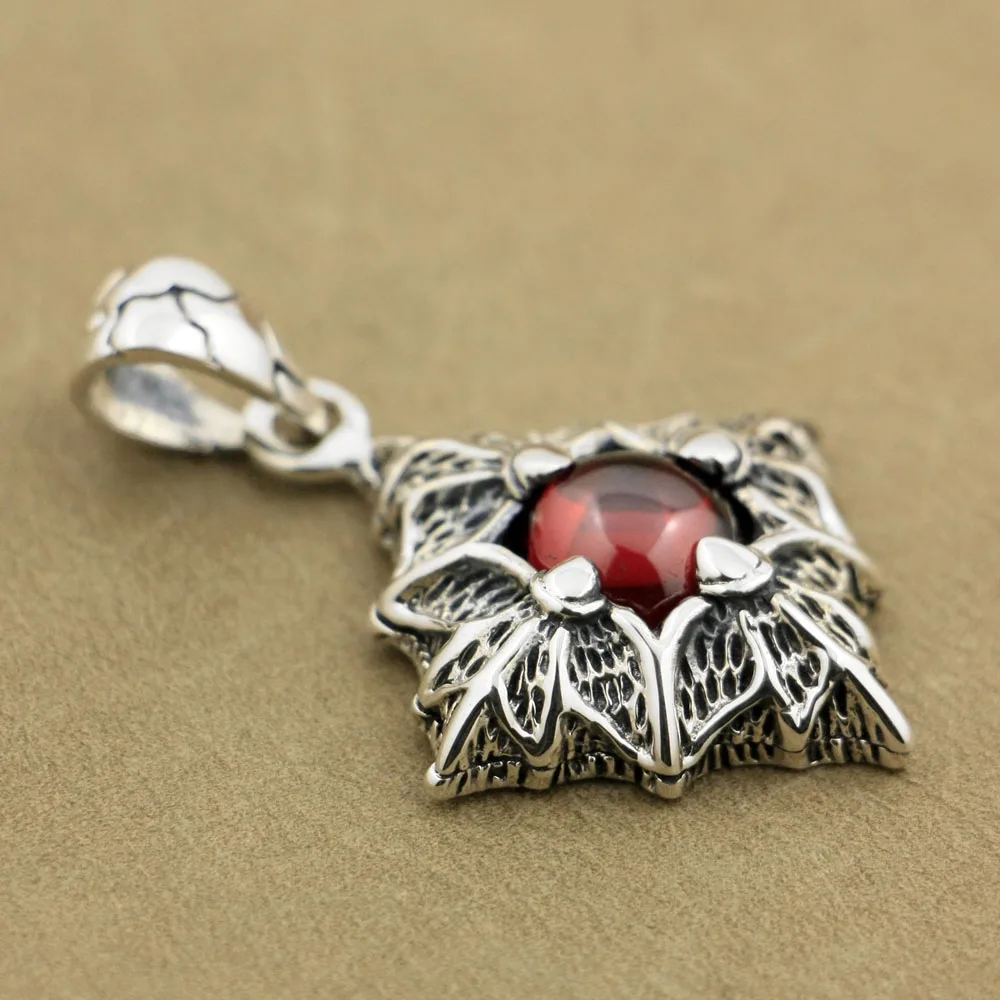 Red CZ Stone 925 Sterling Silver Prismatic Claw Pendant 9S004