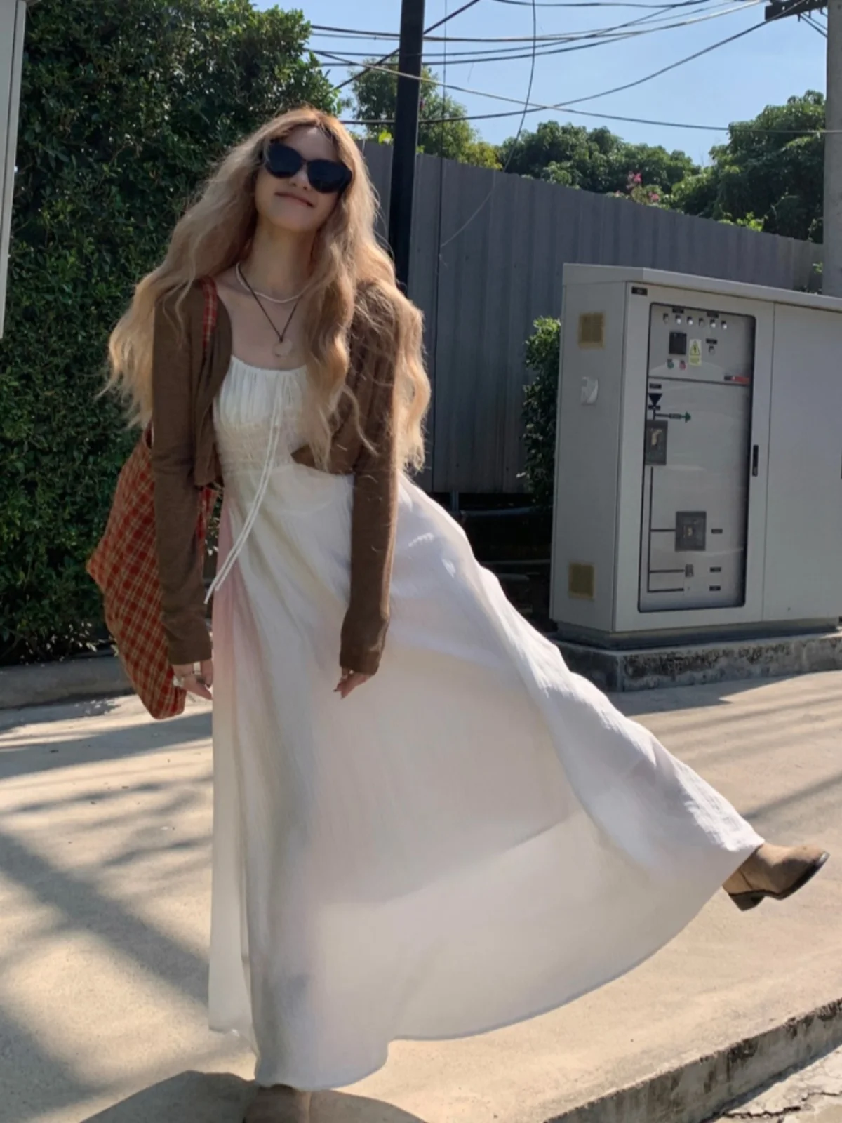 

plus Size Maxi Dress Pure Desire Style Belted A-Line Long Dress Spring Summer New Drawstring Design Slimming Effect Korean Style