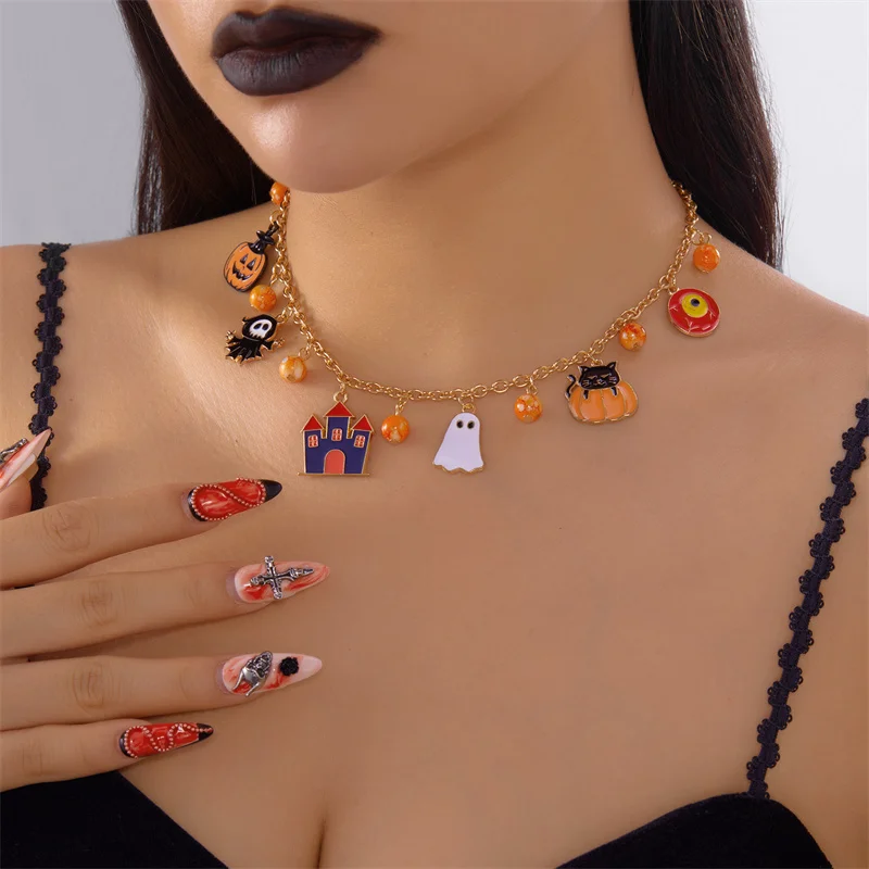 جديد الإبداعية هالوين سحر المختنق القلائد للنساء مضحك الكرتون شبح اليقطين العنكبوت قلادة قلادة هدايا مجوهرات الحفلات