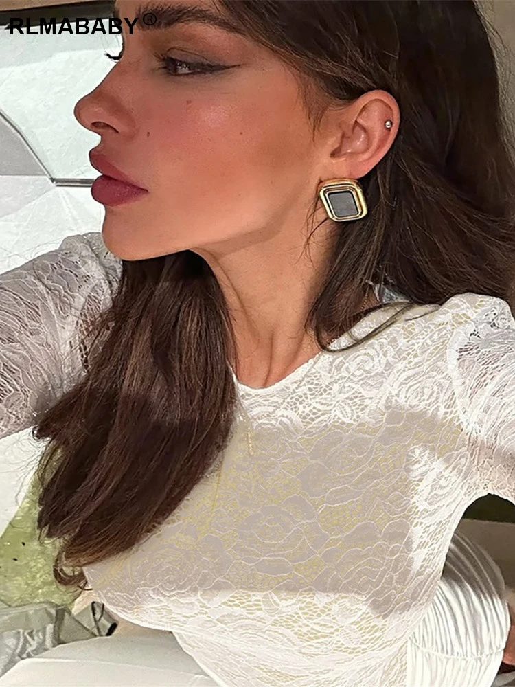 فستان RLMABABY مثير من الدانتيل مقسم صغير Boydocn للنساء أنيق نحيف بياقة دائرية وأكمام طويلة وشريط للنوادي والحفلات فستان ضيق أبيض