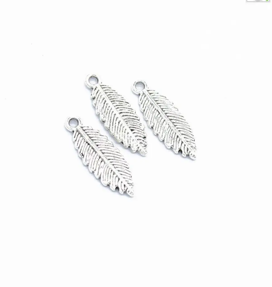 70pcs Charms Feather Leaf 26*9mm Antique Silver Color Pendants Making DIY Handmade Tibetan Finding Jewelry F0569