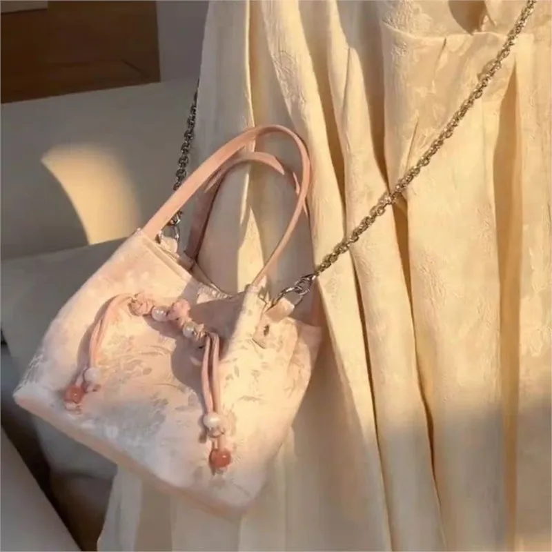 JIAERDI Fairy Core Pink Bucket Bag Purse Women Chinese Style Handle Chic Y2k Crossbody Bags Female Harajuku Aesthetic Mini Bag